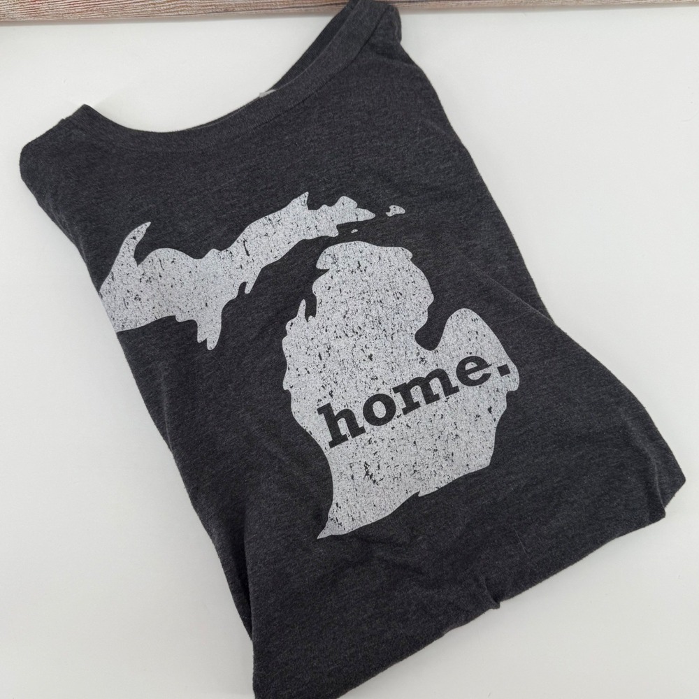 Michigan Home State Graphic T-Shirt Charcoal Gray Heathered XL Distressed Tee